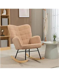 HOMCOM Soft Fleecey Rocking Wingback Chair - Light Brown 2