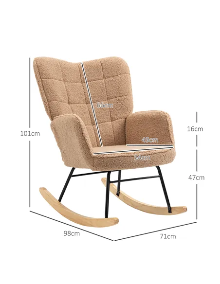 HOMCOM Soft Fleecey Rocking Wingback Chair - Light Brown