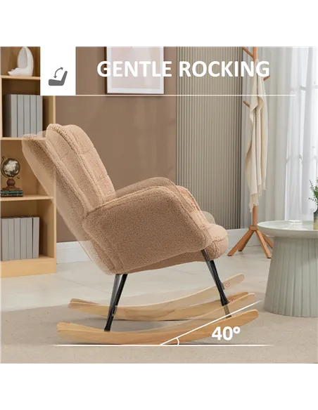 HOMCOM Soft Fleecey Rocking Wingback Chair - Light Brown