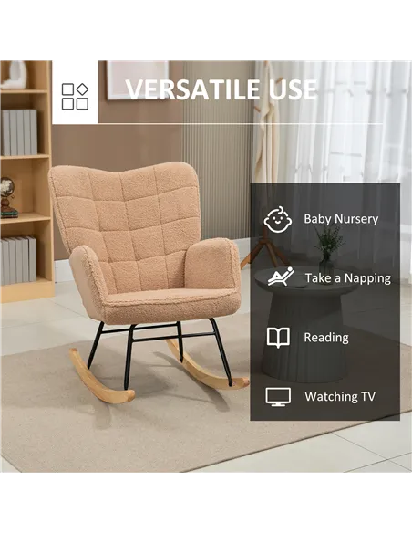 HOMCOM Soft Fleecey Rocking Wingback Chair - Light Brown
