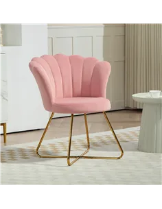 HOMCOM Velvet-Feel Lotus Petal Accent Chair - Pink 2