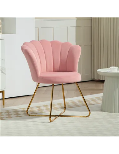 HOMCOM Velvet-Feel Lotus Petal Accent Chair - Pink