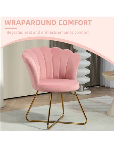 HOMCOM Velvet-Feel Lotus Petal Accent Chair - Pink