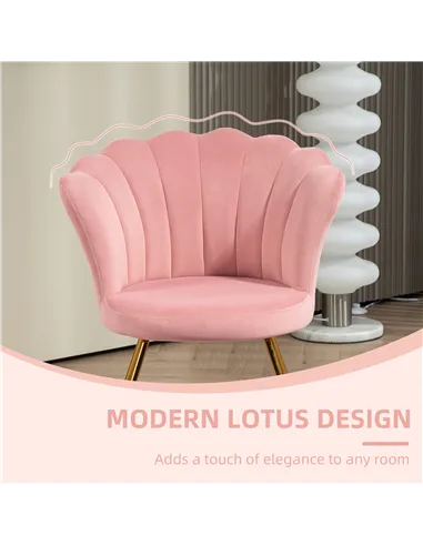 HOMCOM Velvet-Feel Lotus Petal Accent Chair - Pink