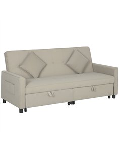 HOMCOM Three-Person Velvet-Feel Sofa Bed - Beige