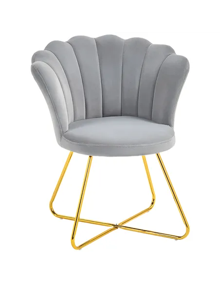 HOMCOM Velvet-Feel Lotus Petal Accent Chair - Grey