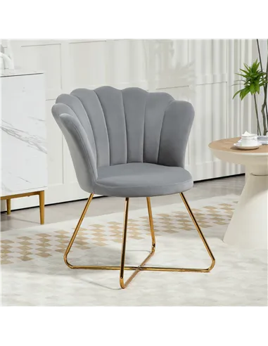 HOMCOM Velvet-Feel Lotus Petal Accent Chair - Grey