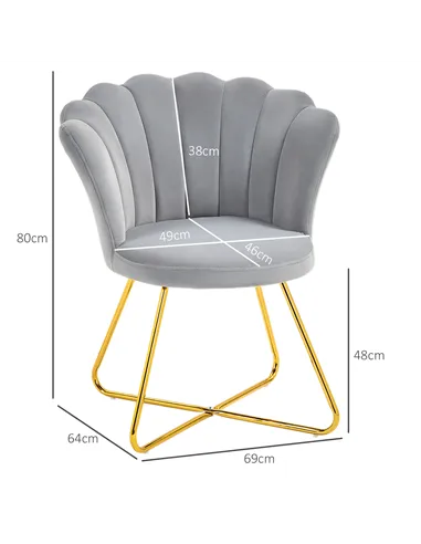 HOMCOM Velvet-Feel Lotus Petal Accent Chair - Grey