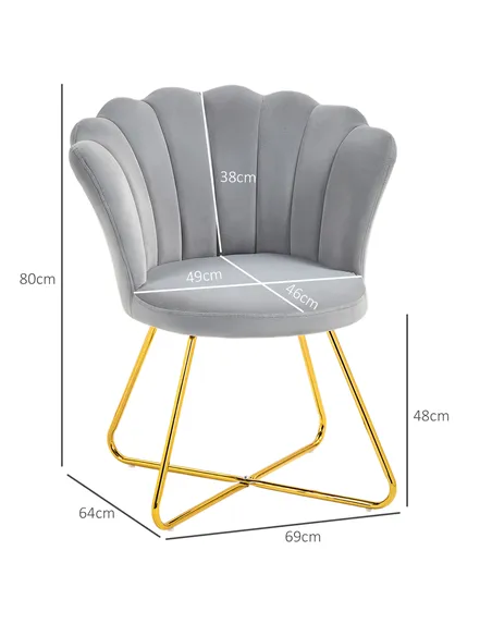 HOMCOM Velvet-Feel Lotus Petal Accent Chair - Grey