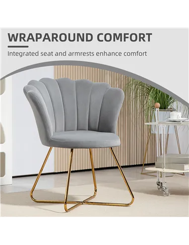 HOMCOM Velvet-Feel Lotus Petal Accent Chair - Grey