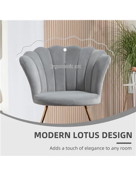 HOMCOM Velvet-Feel Lotus Petal Accent Chair - Grey