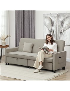HOMCOM Three-Person Velvet-Feel Sofa Bed - Beige 2