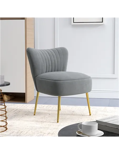HOMCOM Velvet-Feel Tub Accent Chair - Grey