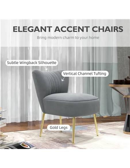 HOMCOM Velvet-Feel Tub Accent Chair - Grey
