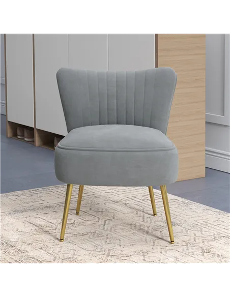 HOMCOM Velvet-Feel Tub Accent Chair - Grey
