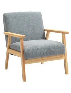 HOMCOM Accent Chair Wood Frame with Thick Cashmere Cushions Wide Seat Armchair Home Furniture Bedroom Office Grey