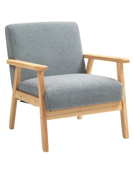 HOMCOM Accent Chair Wood Frame with Thick Cashmere Cushions Wide Seat Armchair Home Furniture Bedroom Office Grey
