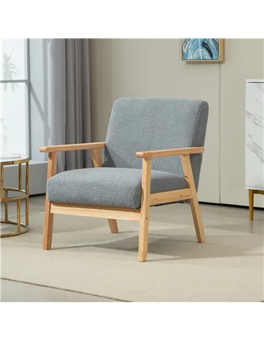 HOMCOM Accent Chair Wood Frame with Thick Cashmere Cushions Wide Seat Armchair Home Furniture Bedroom Office Grey