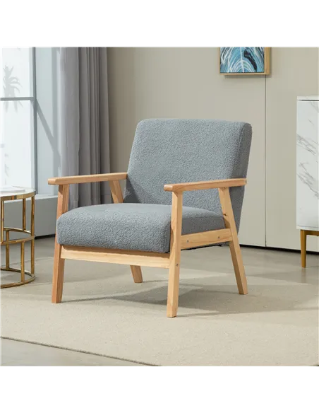 HOMCOM Accent Chair Wood Frame with Thick Cashmere Cushions Wide Seat Armchair Home Furniture Bedroom Office Grey