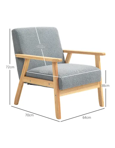 HOMCOM Accent Chair Wood Frame with Thick Cashmere Cushions Wide Seat Armchair Home Furniture Bedroom Office Grey