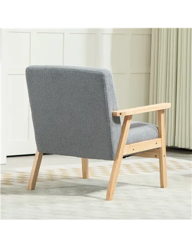 HOMCOM Accent Chair Wood Frame with Thick Cashmere Cushions Wide Seat Armchair Home Furniture Bedroom Office Grey