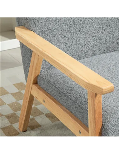 HOMCOM Accent Chair Wood Frame with Thick Cashmere Cushions Wide Seat Armchair Home Furniture Bedroom Office Grey