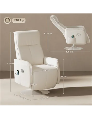 HOMCOM 10-Point Massage Recliner Armchair - Cream