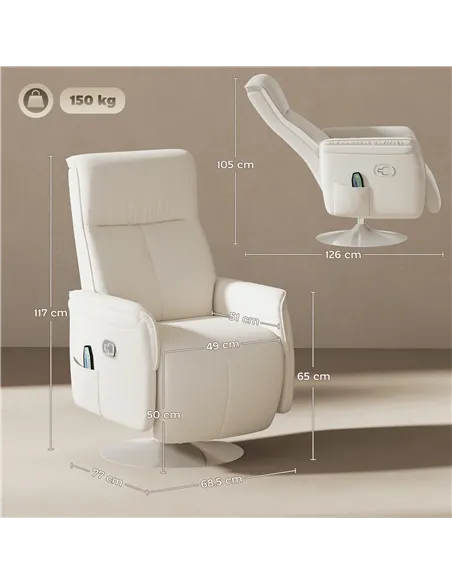 HOMCOM 10-Point Massage Recliner Armchair - Cream