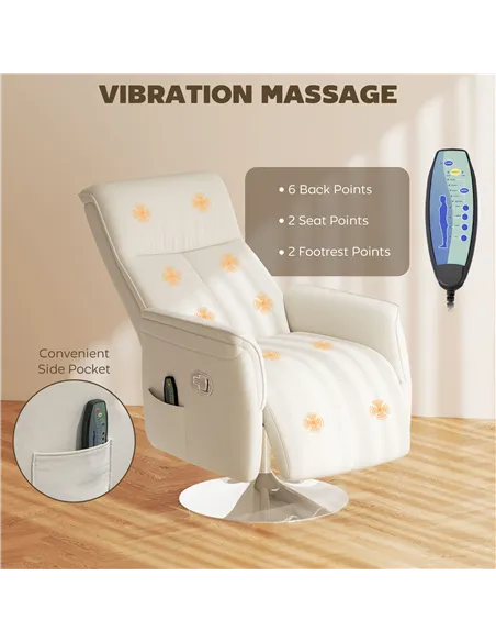 HOMCOM 10-Point Massage Recliner Armchair - Cream