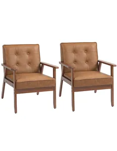 HOMCOM 2 Pack Retro-Style Accent Chair, with Faux Leather Seat - Brown