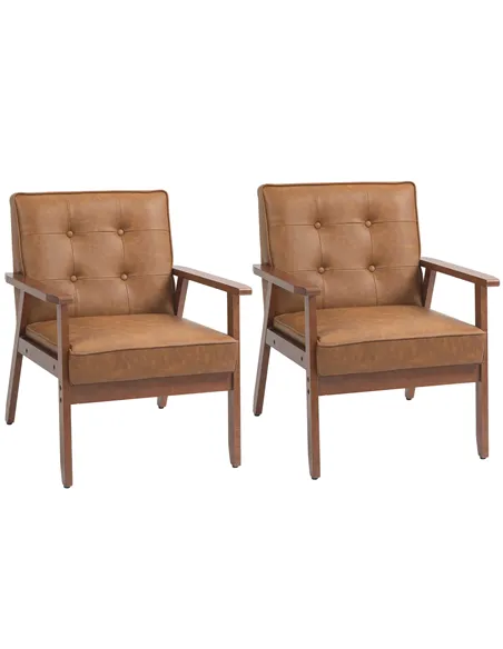 HOMCOM 2 Pack Retro-Style Accent Chair, with Faux Leather Seat - Brown