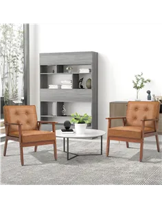 HOMCOM 2 Pack Retro-Style Accent Chair, with Faux Leather Seat - Brown 2