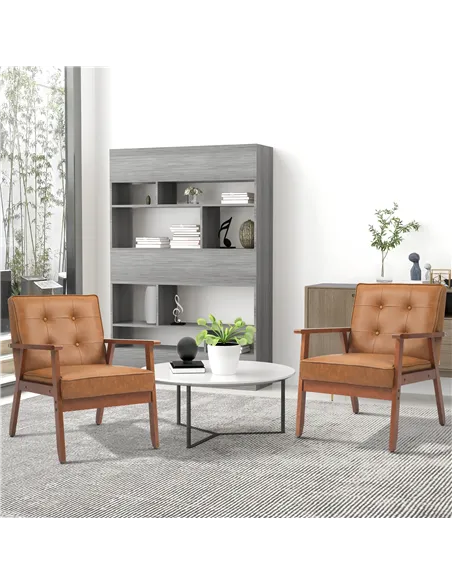 HOMCOM 2 Pack Retro-Style Accent Chair, with Faux Leather Seat - Brown