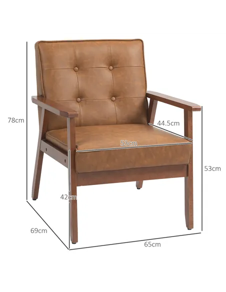 HOMCOM 2 Pack Retro-Style Accent Chair, with Faux Leather Seat - Brown