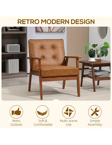 HOMCOM 2 Pack Retro-Style Accent Chair, with Faux Leather Seat - Brown