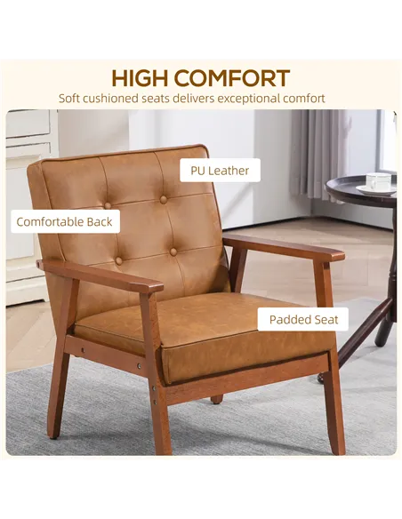 HOMCOM 2 Pack Retro-Style Accent Chair, with Faux Leather Seat - Brown