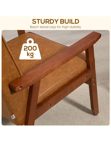 HOMCOM 2 Pack Retro-Style Accent Chair, with Faux Leather Seat - Brown
