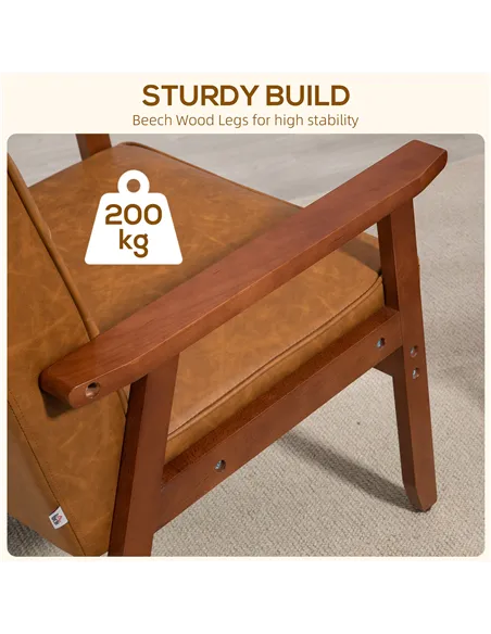 HOMCOM 2 Pack Retro-Style Accent Chair, with Faux Leather Seat - Brown