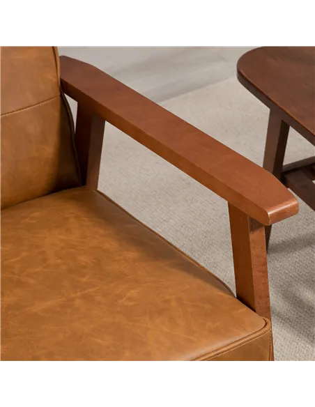 HOMCOM 2 Pack Retro-Style Accent Chair, with Faux Leather Seat - Brown