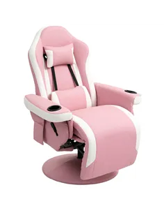 HOMCOM Manual Recliner Armchair PU Leather Lounge Chair w Adjustable Leg Rest, 135° Reclining Function, 360° Swivel, Pink