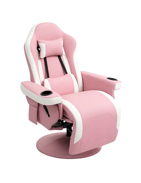 HOMCOM Manual Recliner Armchair PU Leather Lounge Chair w Adjustable Leg Rest, 135° Reclining Function, 360° Swivel, Pink