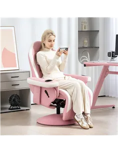 HOMCOM Manual Recliner Armchair PU Leather Lounge Chair w Adjustable Leg Rest, 135° Reclining Function, 360° Swivel, Pink 2