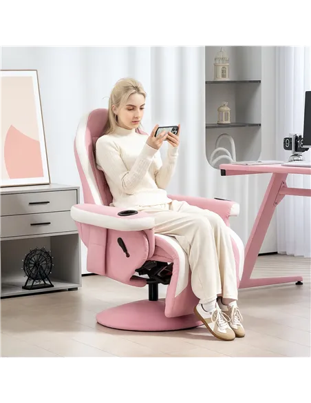 HOMCOM Manual Recliner Armchair PU Leather Lounge Chair w Adjustable Leg Rest, 135° Reclining Function, 360° Swivel, Pink