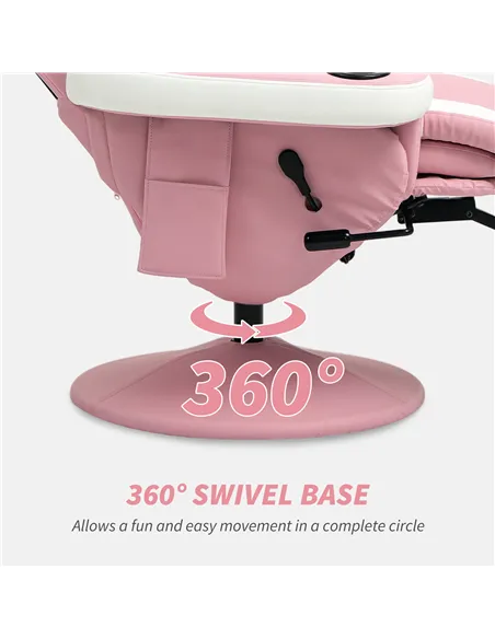 HOMCOM Manual Recliner Armchair PU Leather Lounge Chair w Adjustable Leg Rest, 135° Reclining Function, 360° Swivel, Pink