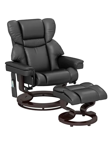 HOMCOM Massage Recliner Chair with Footstool, Upholstered Reclining Armchair with Adjustable Backrest, Steel Frame and Wood Base