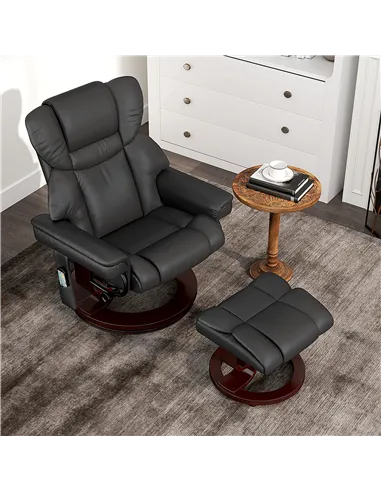 HOMCOM Massage Recliner Chair with Footstool, Upholstered Reclining Armchair with Adjustable Backrest, Steel Frame and Wood Base
