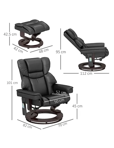 HOMCOM Massage Recliner Chair with Footstool, Upholstered Reclining Armchair with Adjustable Backrest, Steel Frame and Wood Base