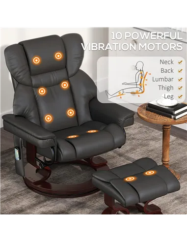 HOMCOM Massage Recliner Chair with Footstool, Upholstered Reclining Armchair with Adjustable Backrest, Steel Frame and Wood Base