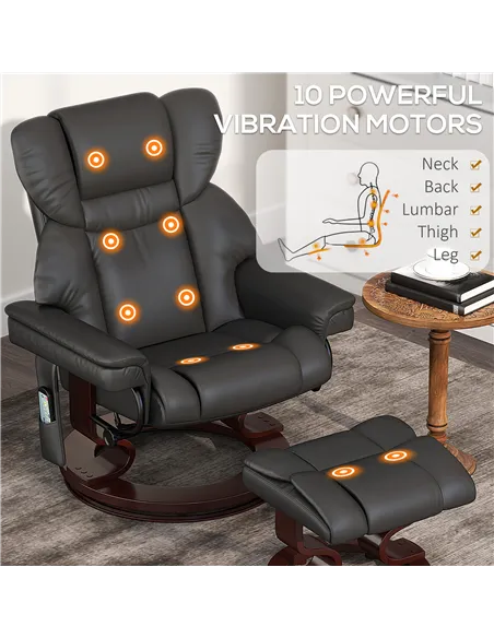 HOMCOM Massage Recliner Chair with Footstool, Upholstered Reclining Armchair with Adjustable Backrest, Steel Frame and Wood Base