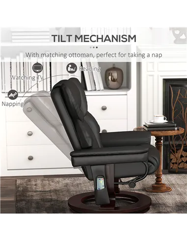 HOMCOM Massage Recliner Chair with Footstool, Upholstered Reclining Armchair with Adjustable Backrest, Steel Frame and Wood Base